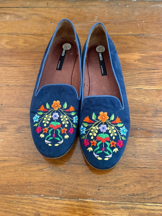 Miista Shoes - Miista Navy Loafers with Folk Embroidery • size 9.5